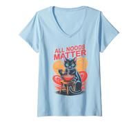 Mujer Kawaii Ramen Cat Todos LOS Estados DE ÁNIMO IMPORTAN Mamá Selfie Pasivo Papá Camiseta Cuello V