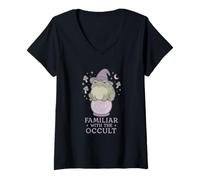 Mujer Kawaii Rana Bruja Familiar Oculto Linda Luna Estética Camiseta Cuello V