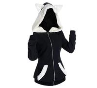 Mujer Kawaii Ropa Cat Ears Black Hoodie Pulli Dark Gótico Sudadera con Capucha Manga Larga Sudadera Hollow Out Gothic Punk Top Femboy Clothes Otoño e Invierno Blusa Colonia Carnaval Ropa de Fiesta,