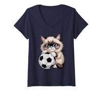 Mujer Kawaii Soccer Birman Just Girl Who Love Cats Score Club Camiseta Cuello V