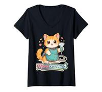 Mujer Kawaii Sonógrafo Ultrasonido Tecnología Meowtrasound Cat Lover Camiseta Cuello V