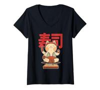 Mujer Kawaii Sushi Cat Camiseta Cuello V