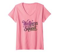 Mujer Kawaii Team Wellness Squad Gym Diva Entrenamiento Personal Trainer Camiseta Cuello V