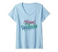 Mujer Kawaii TEAM WELLNESS Squad Yoga Advocate, entrenador físico y relajante Camiseta Cuello V