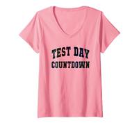 Mujer Kawaii Test Day Cuenta Regresiva Prueba Modo Profesor en Stem Camiseta Cuello V