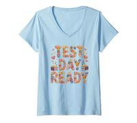 Mujer Kawaii Test Day Ready Todo está Bien Historia Ciencia Camiseta Cuello V