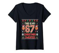 Mujer Kawaii This MY 67 Christmas Jersey Humor Gen Alpha Z Slay Camiseta Cuello V