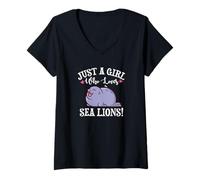Mujer Kawaii Womens Kids Just A Girl Who Loves Sea Lions Lover Camiseta Cuello V