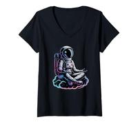 Mujer Kawaii Yoga Astronauta Bienestar Tai Chi Meditación Yoga Camiseta Cuello V