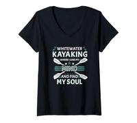 Mujer Kayak en Aguas bravas Donde pierdo mi Mente y Encuentro mi Alma Camiseta Cuello V