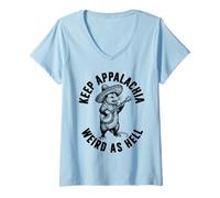 Mujer Keep Appalachia Weird As Hell Funny Possum Banjo Camiseta Cuello V