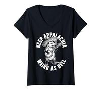 Mujer Keep Appalachia Weird As Hell Funny Possum Banjo Camiseta Cuello V