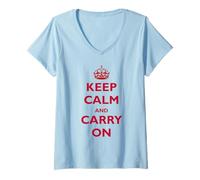 Mujer Keep Calm and Carry On Classic British Dichos Hombres, Mujeres Niños Camiseta Cuello V
