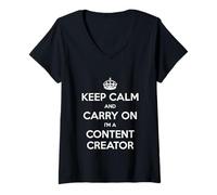 Mujer Keep Calm and Carry On I'm a Content Creator - Divertido Camiseta Cuello V