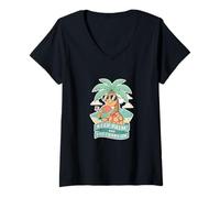 Mujer Keep Calm and Carry Palm Tree On Summer Vacation Juego de Palabras Divertido Camiseta Cuello V