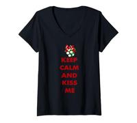 Mujer Keep Calm and Kiss Me Novedad Navidad Camiseta Cuello V
