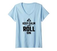 Mujer Keep Calm and Roll BJJ Lucha contra el Suelo No-Gi Dojo Camiseta Cuello V