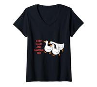 Mujer Keep Calm and Waddle On! Divertido Dicho sarcástico Patito Camiseta Cuello V