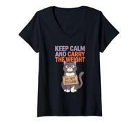 Mujer Keep Calm Humor Lover Mom Funny Cat Cita Vida Camiseta Cuello V