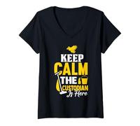 Mujer Keep Calm The Custodian Is Here Funny Janitor Apreciación Camiseta Cuello V