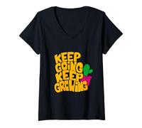 Mujer Keep Going Keep Growing Motivational Quotes Graphic Designs Camiseta Cuello V