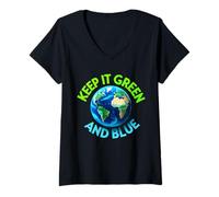 Mujer Keep It Green And Blue Avión Día de la Tierra Lema Ambiental Camiseta Cuello V