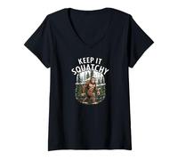 Mujer Keep It Squatchy Bigfoot Sasquatch Forest Cryptozoology Camiseta Cuello V