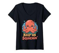 Mujer Keep On Squichin Ilustración Pulpo Adorable Camiseta Cuello V