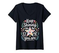 Mujer Keep Shining Like The Star You Are Optimism Mindset - Camiseta Cuello V