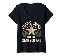 Mujer Keep Shining Like The Star You Are Optimism Mindset - Camiseta Cuello V