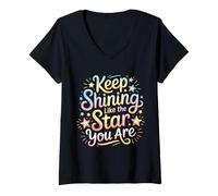 Mujer Keep Shining Like The Star You Are Optimism Mindset ||- Camiseta Cuello V