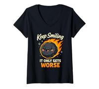 Mujer Keep Smiling It Only Gets Peor - Cita Divertida de meteoritos Camiseta Cuello V