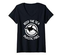 Mujer Keep The Sea - Orca Orca de Ballena asesina sin plástico Camiseta Cuello V