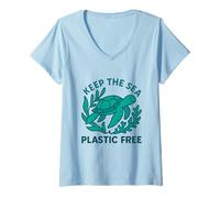 Mujer Keep The Sea - Tortuga Marina sin plástico, Día ecológico de la Tierra Camiseta Cuello V