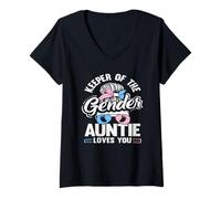 Mujer Keeper of The Gender Auntie Loves You Messy Bun Gafas de Sol Camiseta Cuello V