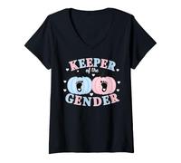 Mujer Keeper of The Gender Reveal Baby Pumpkin Pink Or Blue Camiseta Cuello V