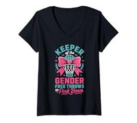 Mujer Keeper of The Gender Reveal Free Throws or Pink Bows Party Camiseta Cuello V