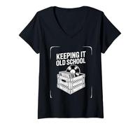 Mujer Keeping It Old School Funny Vinyl Records Diciendo Camiseta Cuello V