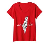 Mujer Keffiyeh Palestina Mapa Bufanda árabe Shemagh Bandera Palestina Camiseta Cuello V