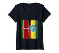 Mujer Kenia Etiopía Media Bandera Kenia Raíces etíopes Camiseta Cuello V