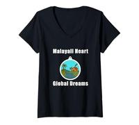 Mujer Keralite Malayali corazón sueños globales Kerala Campo Camiseta Cuello V