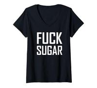 Mujer KET Diet Graphics Funny Study Print Sugar is Bad Camiseta Cuello V