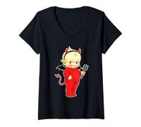 Mujer Kewpie Baby Devil Cute Camiseta Cuello V