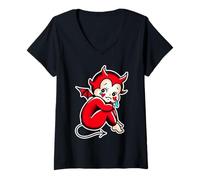 Mujer Kewpie Baby Devil Llorando Demonio Triste Camiseta Cuello V
