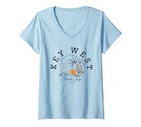 Mujer Key West Florida Keys vacaciones en la playa West Key West Souvenir Camiseta Cuello V