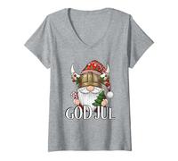 Mujer Ki God Jul Suecia Gnomo Sueco Feliz Navidad Escandinavo Camiseta Cuello V