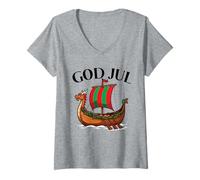 Mujer Ki God Jul Suecia Gnomo Sueco Feliz Navidad Escandinavo Camiseta Cuello V