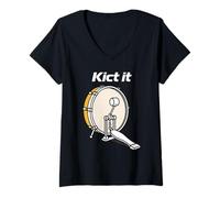 Mujer Kick It Pedal Bass Drum Drummer Musical Beat Camiseta Cuello V