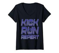 Mujer Kick Run Repeat Futbolista Motivación Fútbol Arte Camiseta Cuello V