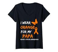 Mujer Kidney Cancer I Wear Orange For My Papa Ribbon Camiseta Cuello V